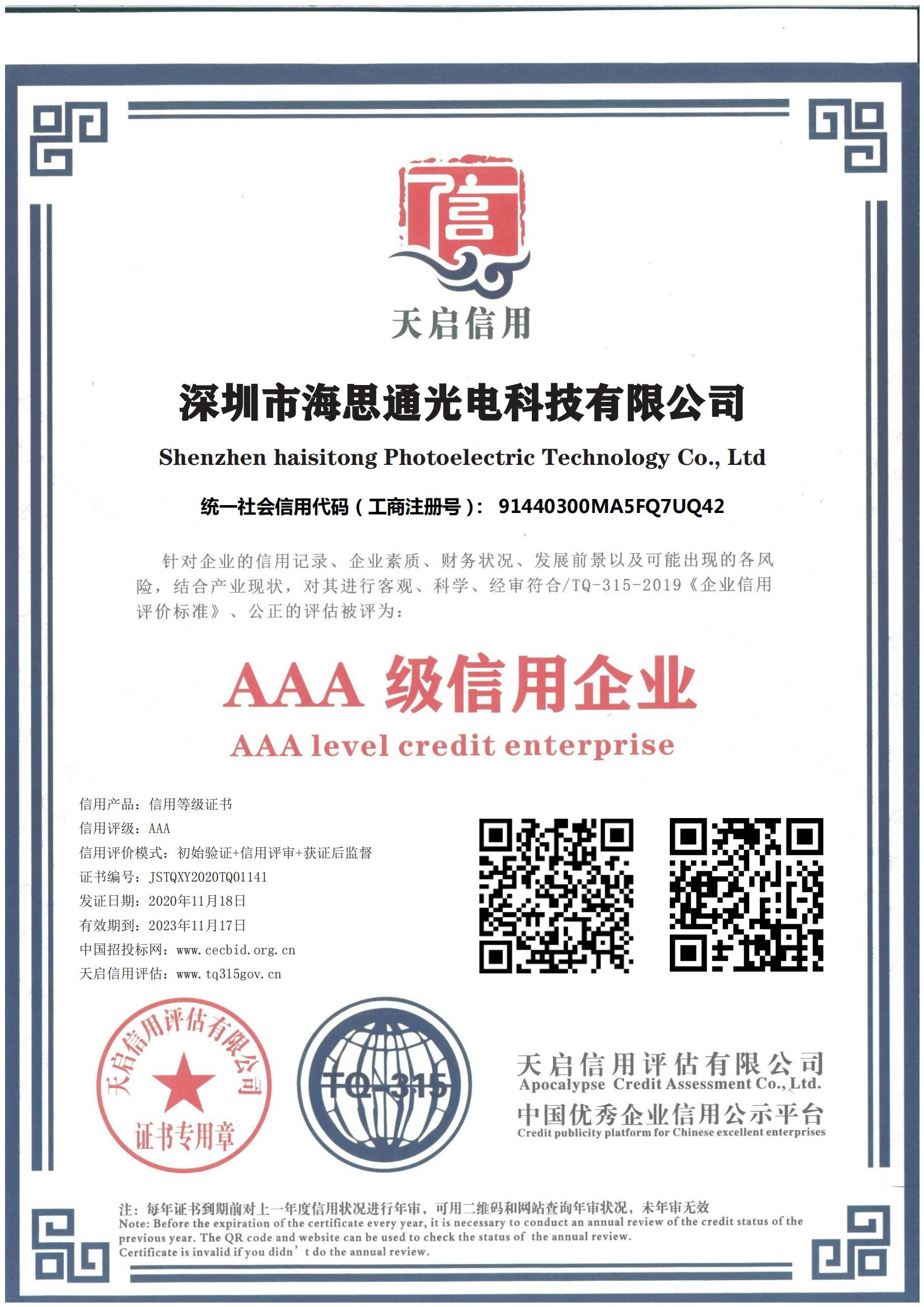 AAA credit enterprise certificate
